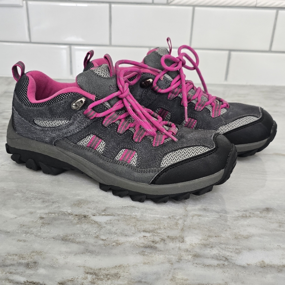 Bearpaw Ridgewood Low Gray Pink Suede Mesh Trail Hiking Shoes Women’s US 9